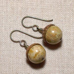 Hand Crafted Handmade Earrings Jasper & Copper Brown Acorn Earrings